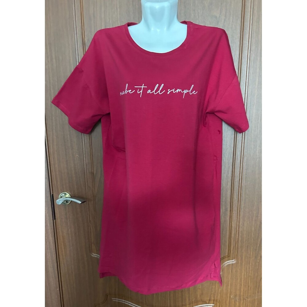 Womens XL Pink Graphic Cotton Nightgown Short Sleeve Casual Lounge T-Shirt Dress
